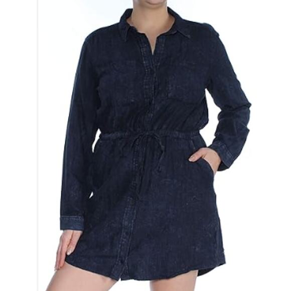 Calvin Klein Jeans Denim Shirt Dress WMNS XL Mini Button Up Black Long Sleeves - Picture 2 of 9